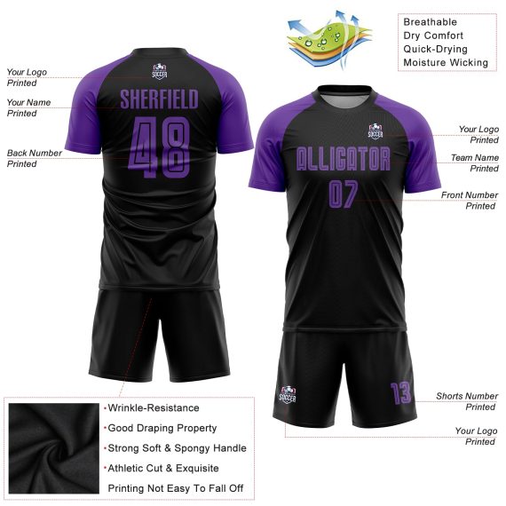 Custom Black Purple Sublimation Soccer Uniform Jersey