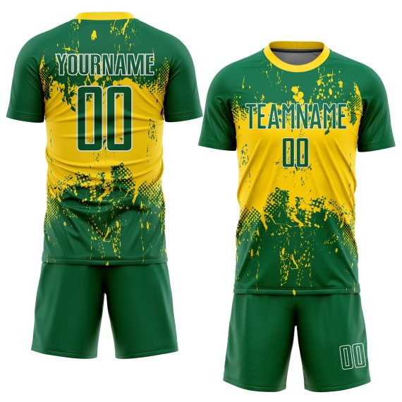 Custom Kelly Green Kelly Green-Gold Sublimation Soccer Uniform Jersey