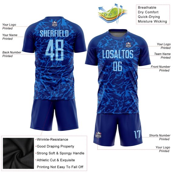 Custom Royal Light Blue Sublimation Soccer Uniform Jersey